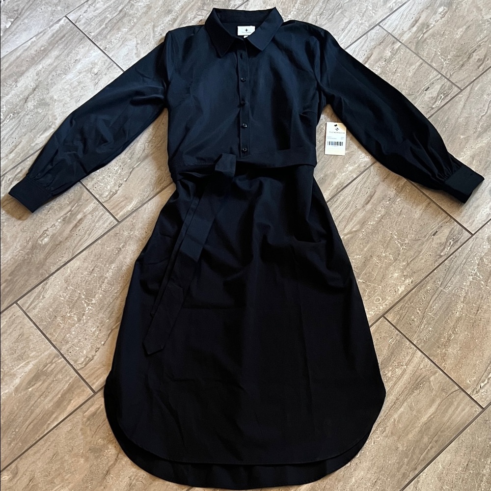 Tuckernuck Black Long-Sleeve Shirt Dress with Tie Belt